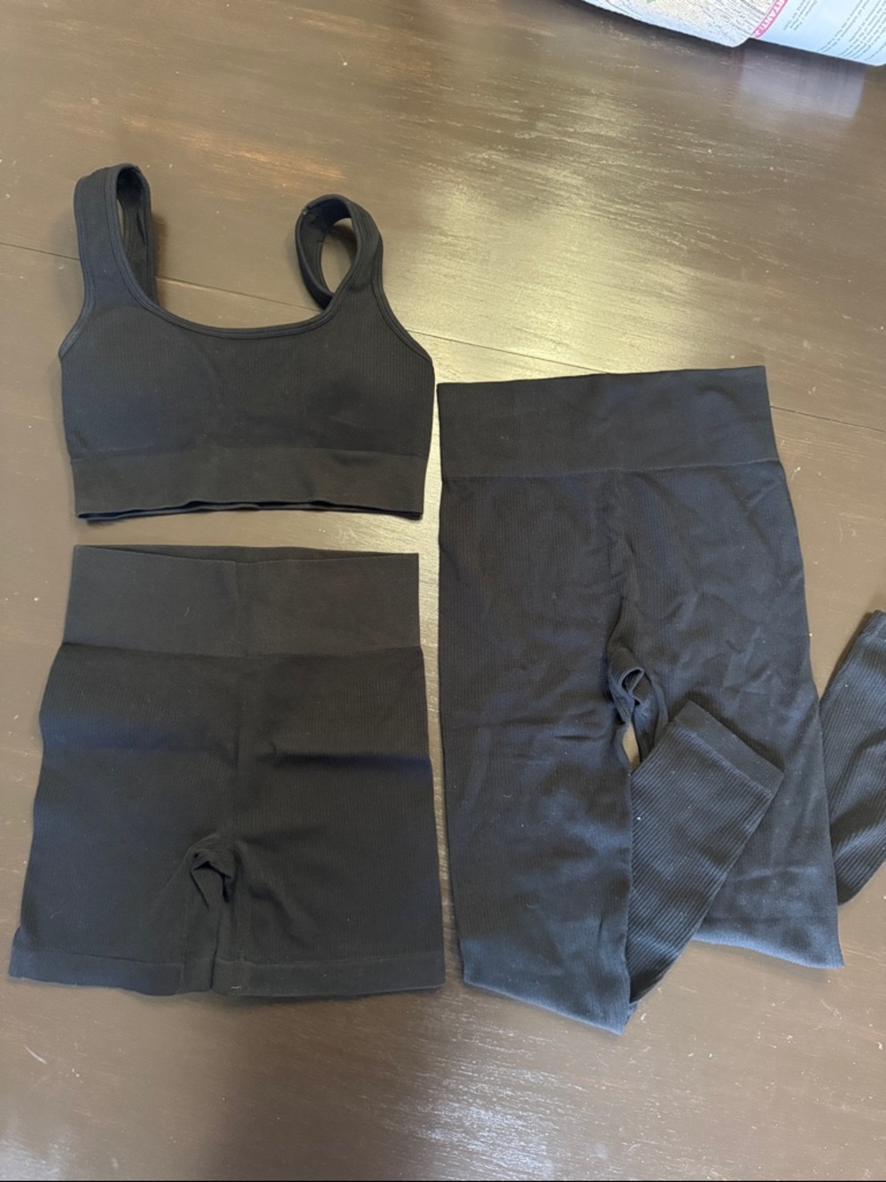 Black Women’s Seamless Activewear Set - Sports Bra + Biker Shorts + Leggings